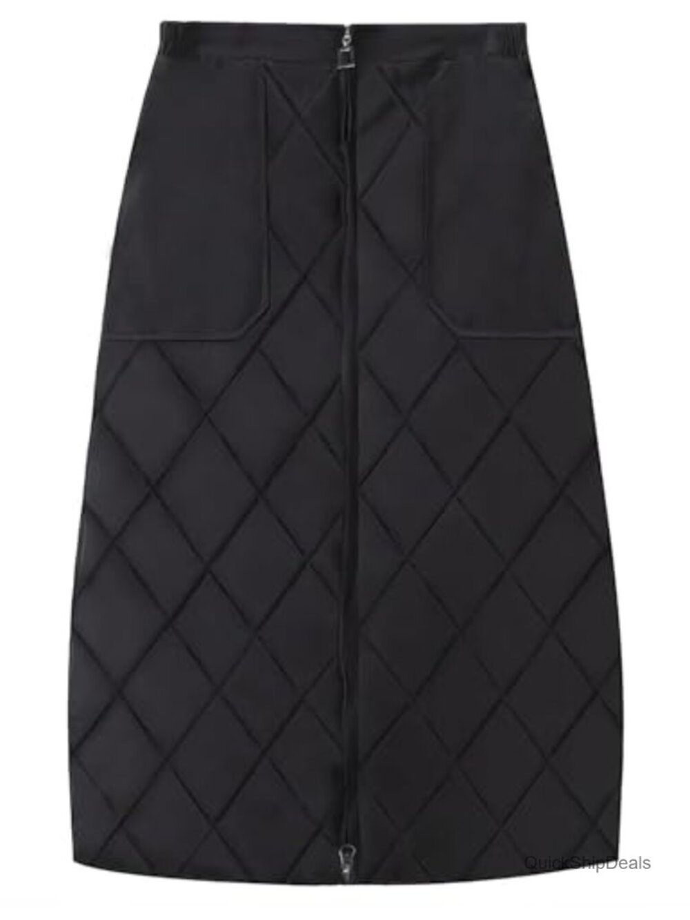 Quilted Puffer Midi Skirt Water-Resistant Insulated A-Line Winter Warm